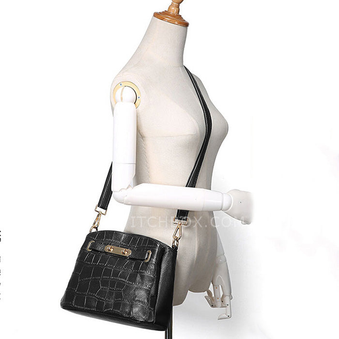 Crocodile Embossed Shoulder Bag